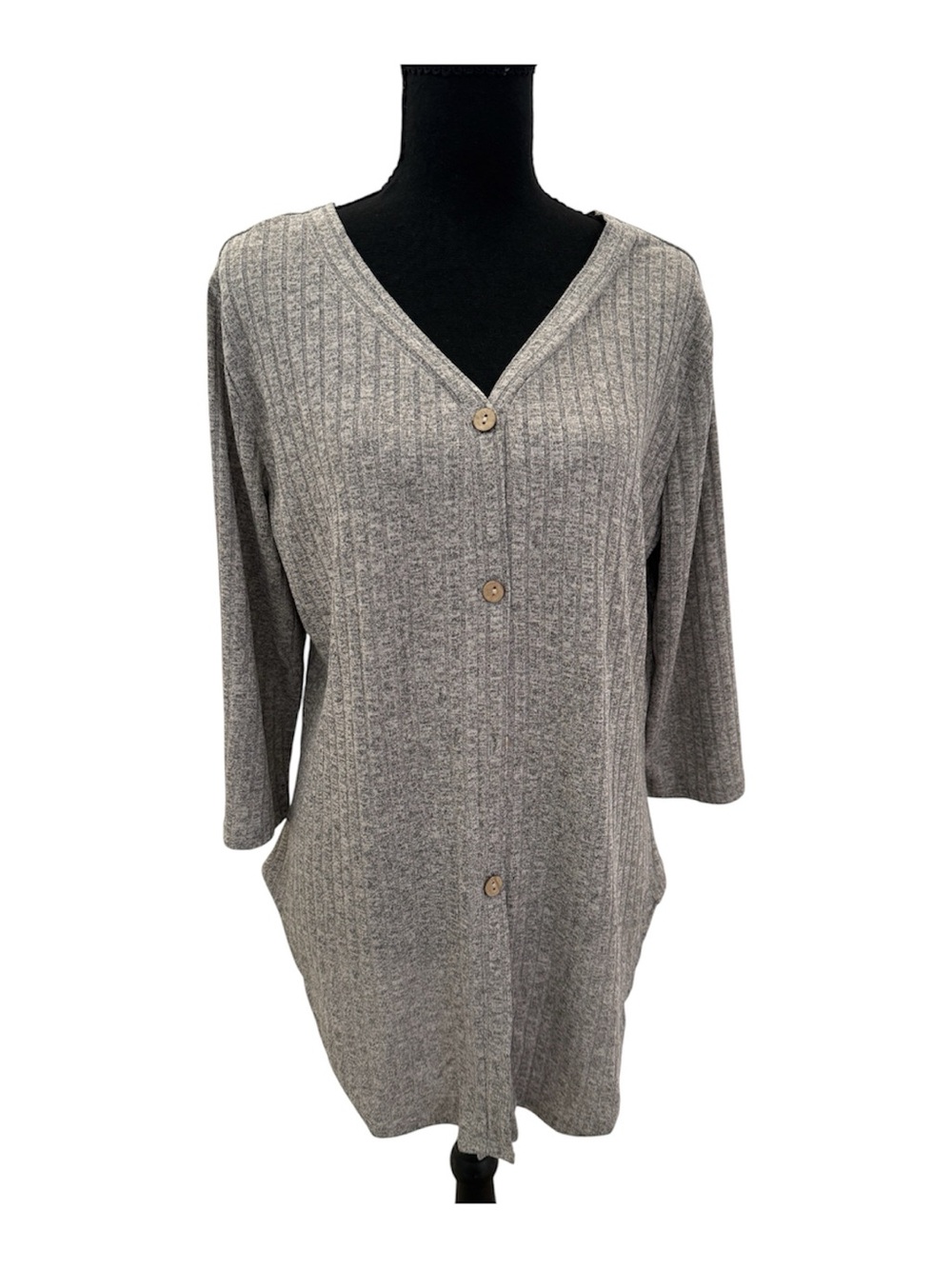 Witsmile Lightweight Grey Ribbed Button-Front Cardigan